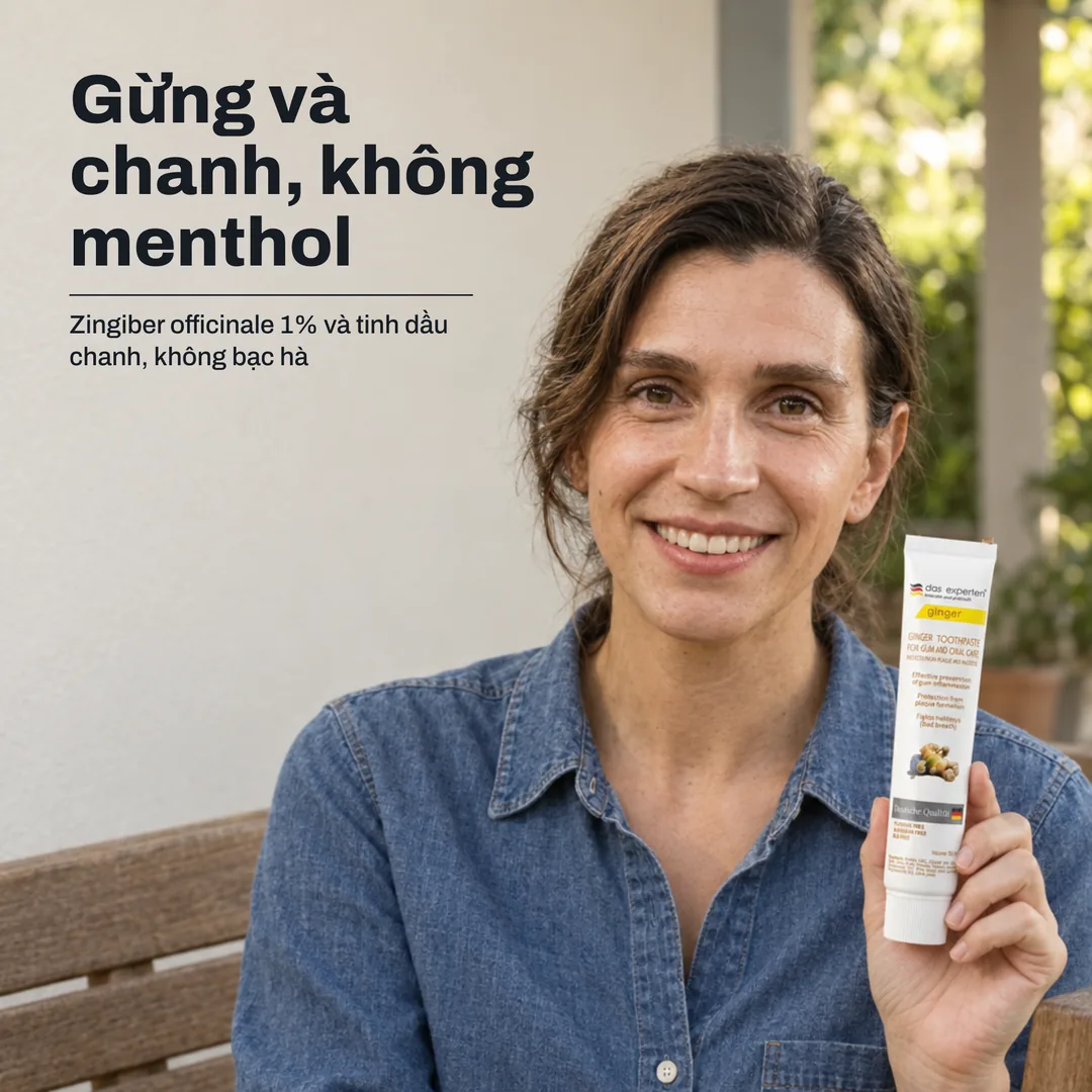 Gừng và chanh, không menthol — Zingiber officinale 1% và tinh dầu chanh, không bạc hà