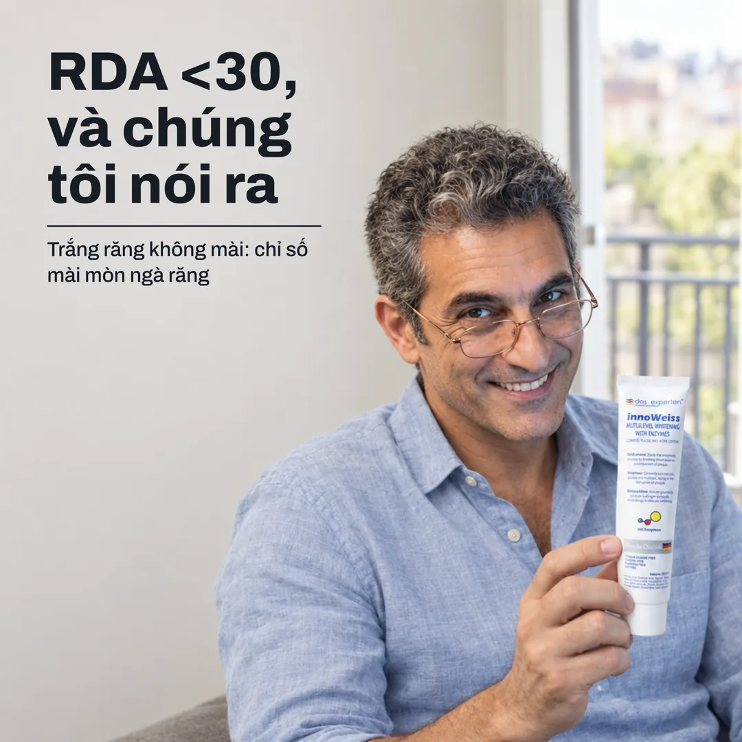 RDA <30, và chúng tôi nói ra — Trắng răng không mài: chỉ số mài mòn ngà răng