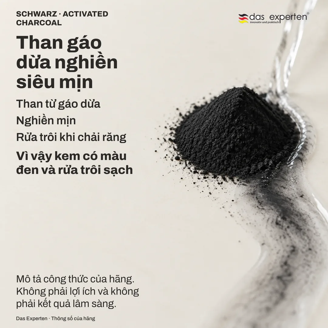 Minh họa bột than gáo dừa nghiền mịn trôi theo dòng nước rửa: mô tả công thức theo hãng