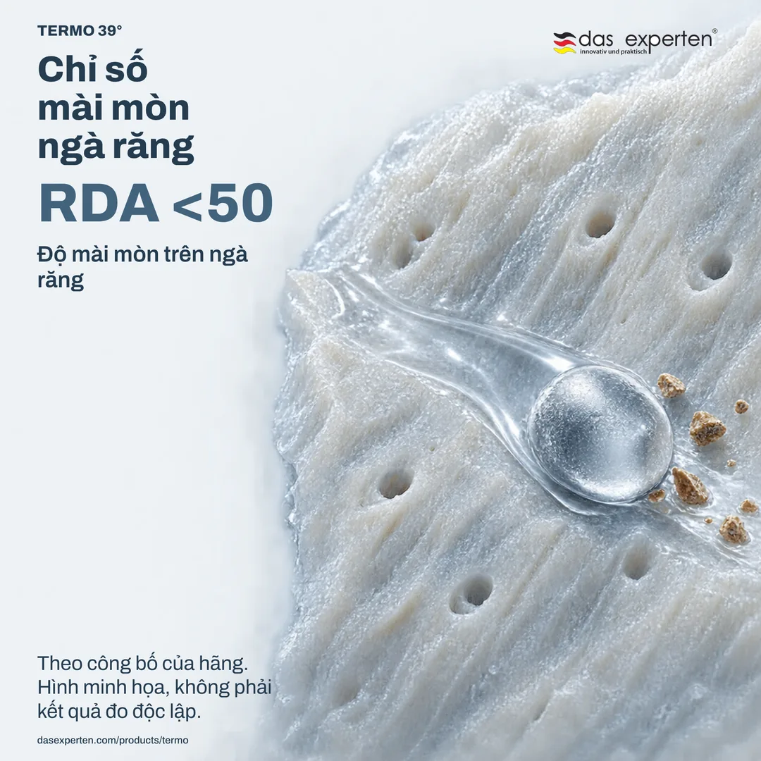 Hình minh họa bề mặt ngà răng với RDA <50: chỉ số mài mòn ngà răng, theo thông số của hãng