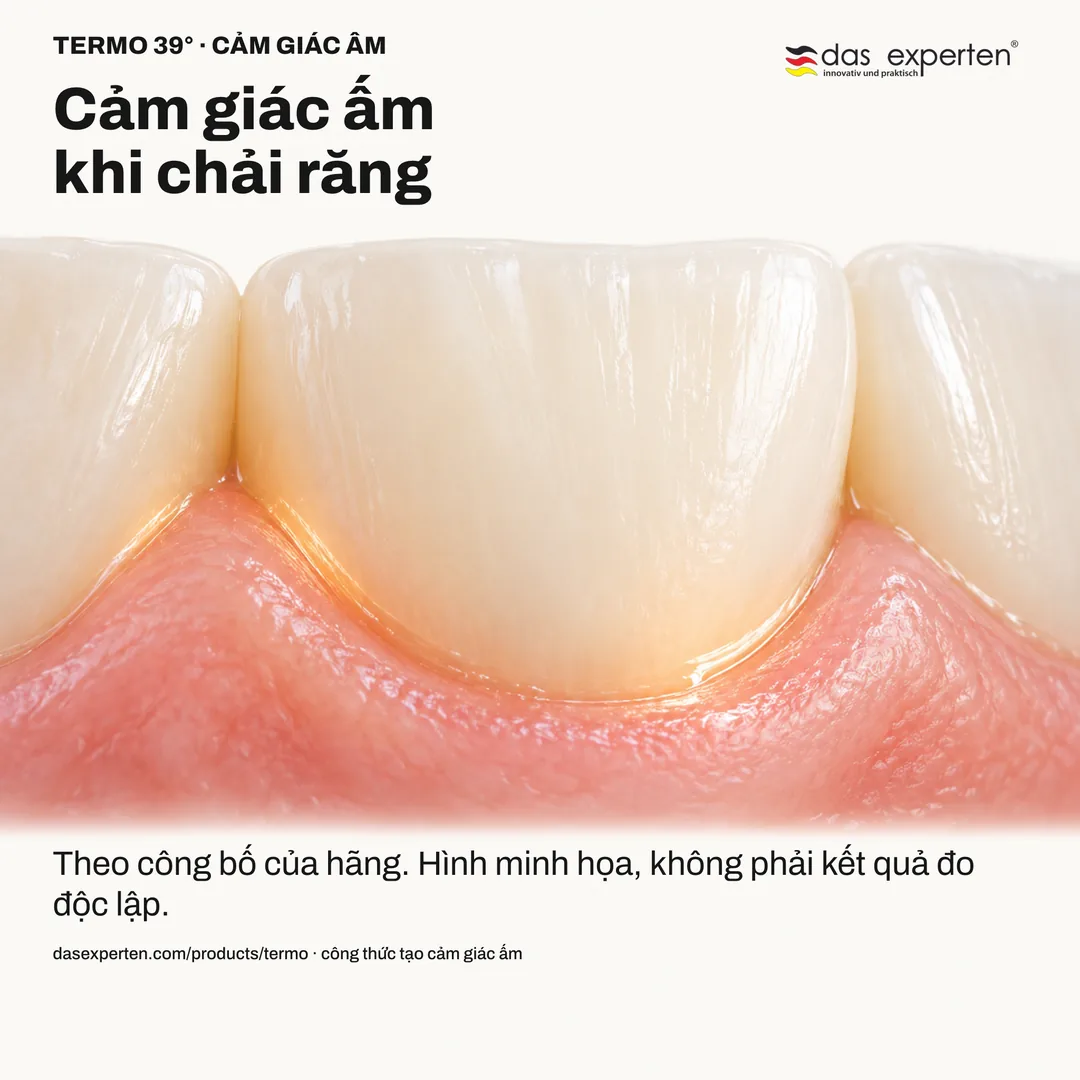 Hình minh họa cảm giác ấm khi chải răng với TERMO 39°, đặc điểm cảm giác theo công bố của hãng