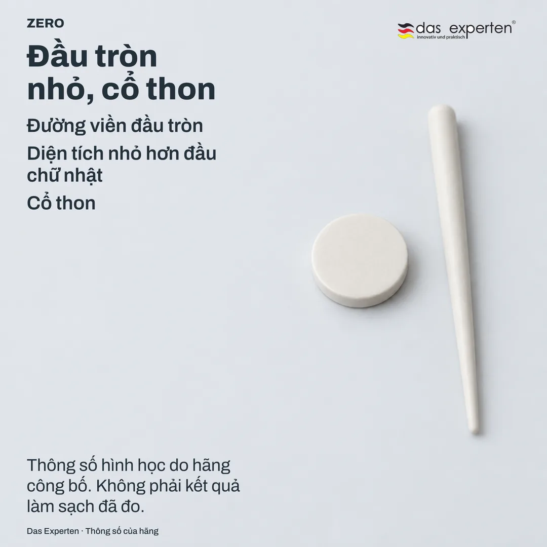 Bản vẽ kỹ thuật phẳng: đường viền đầu bàn chải tròn và mặt cắt cổ thon, vẽ như một hình dạng