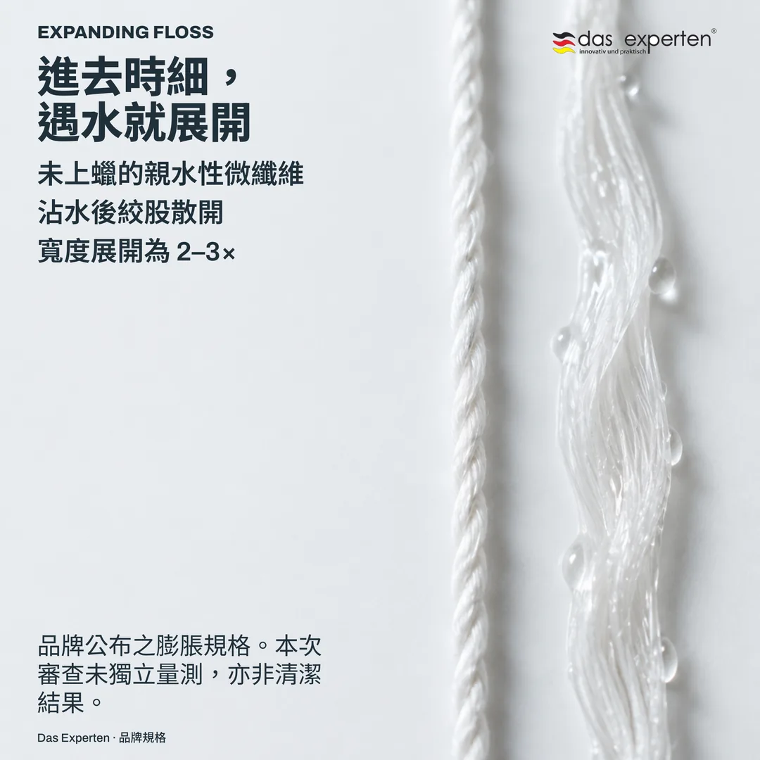 材料研究示意:一束細纖維,一側乾燥緊束,另一側沾濕展開,置於素色背景上