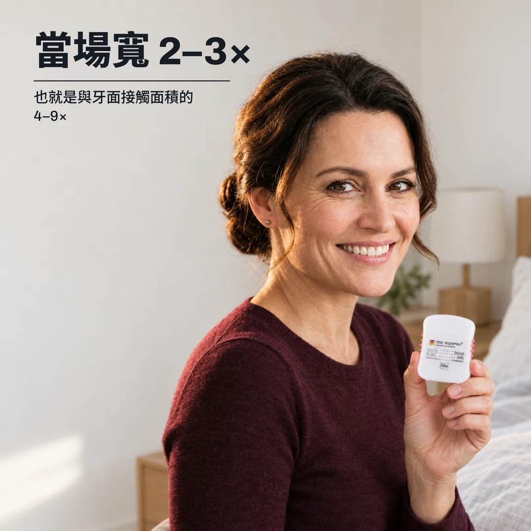 當場寬 2–3× — 也就是與牙面接觸面積的 4–9×