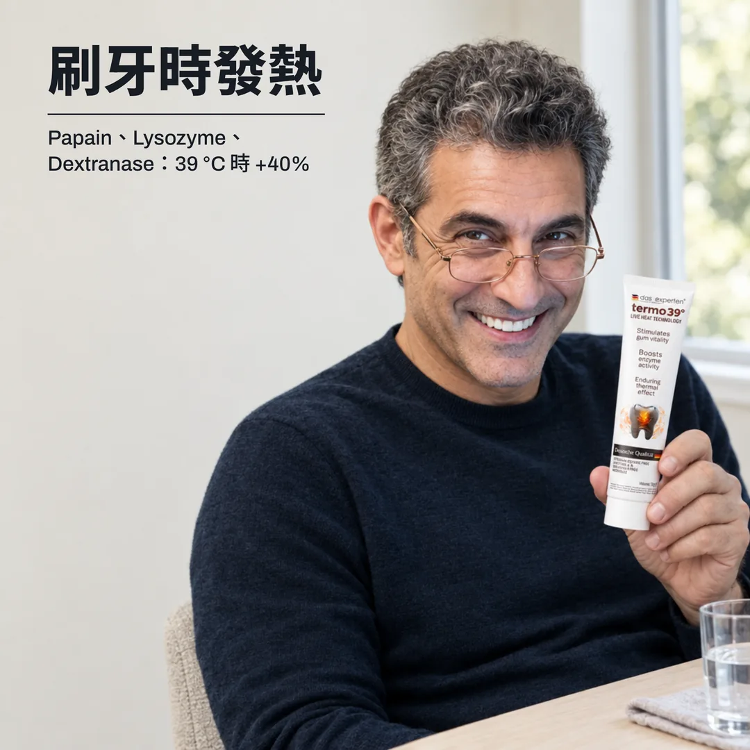 刷牙時發熱 — Papain、Lysozyme、Dextranase:39 °C 時 +40%
