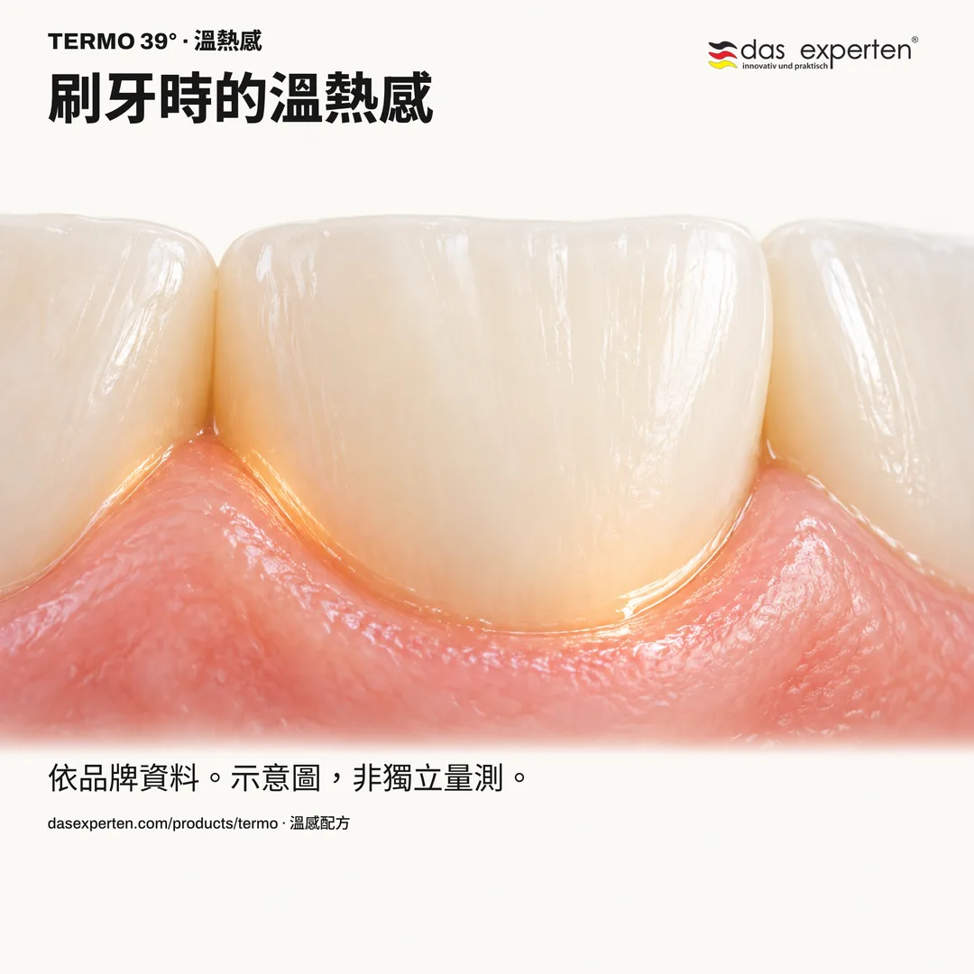 使用 TERMO 39° 刷牙時溫熱感的示意圖,屬配方的感官特點