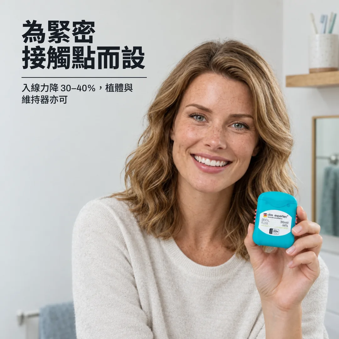 為緊密接觸點而設 — 入線力降 30–40%,植體與維持器亦可
