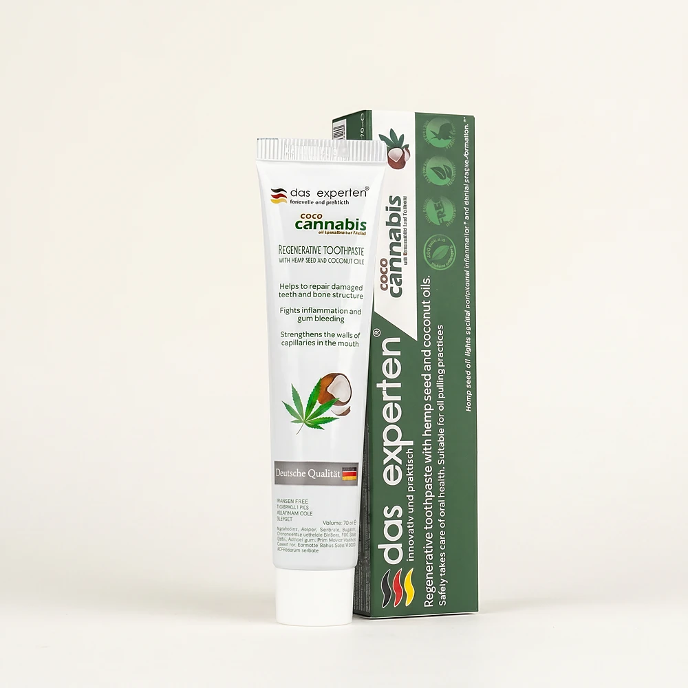 Pastă de dinți · Regenerare — Das Experten cococannabis, Ulei din semințe de cânepă 3% + Cocos + Xilitol