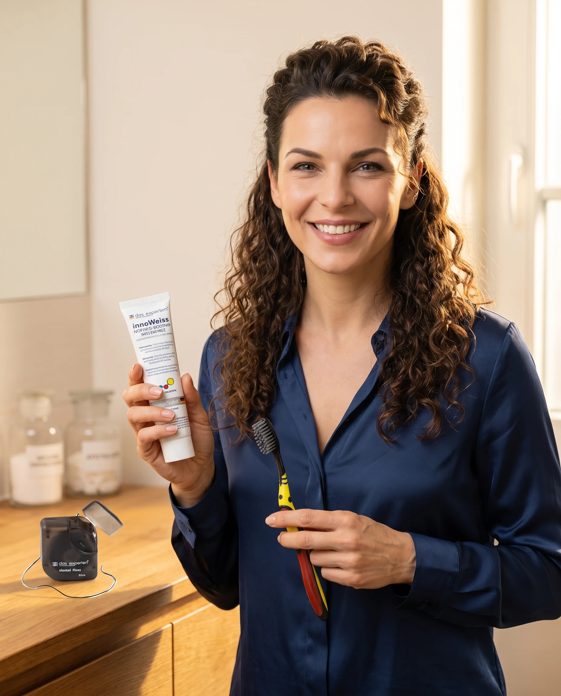 Whitening routine — paste, brush and floss